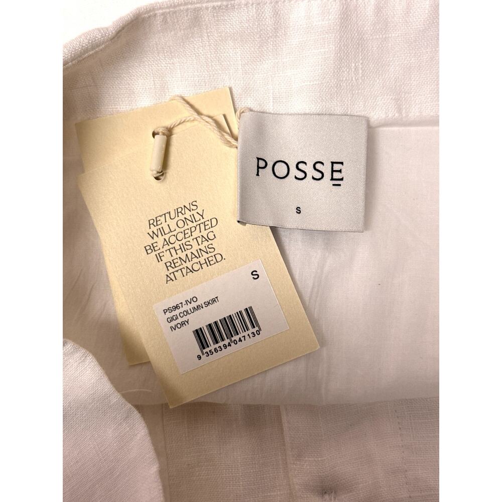 New Posse Maxi Skirt Small Womens Gigi Linen Column Button Front Ivory - Picture 6 of 7